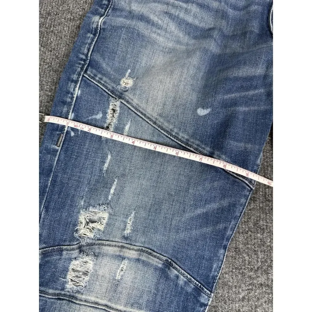 Mens TRUE RELIGION Geno Relaxed BIKER Slim MOTO 30‎ x 31.5 Blue DISTRESSED Jeans